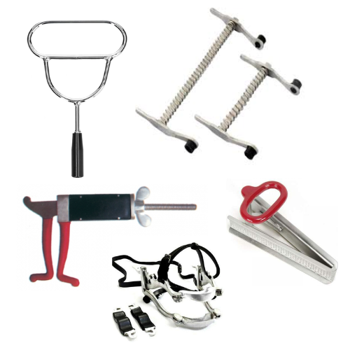 Veterinary mouth gag for livestock used to safely open animal mouth during treatment and examination